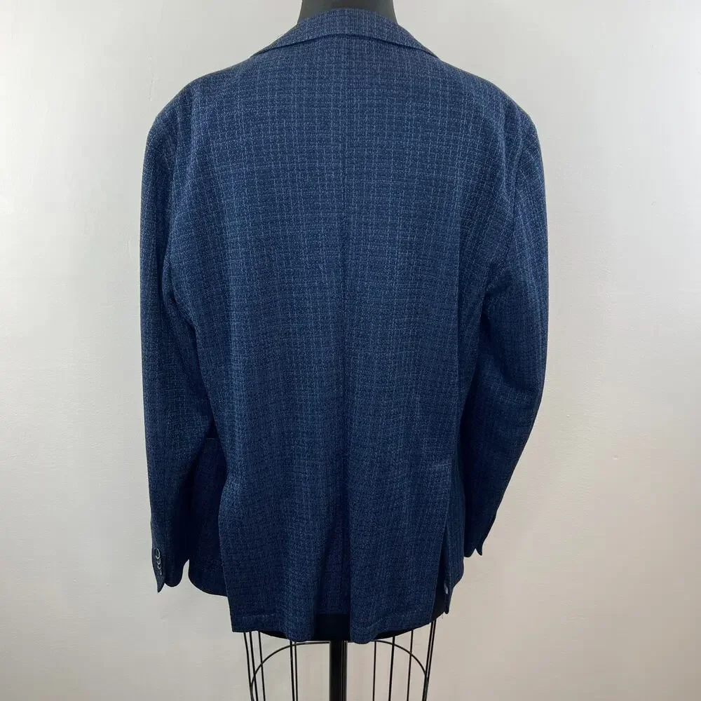 Altea Men's Blue Cotton Two Button Suit Jacket Blazer with Pockets Size 50/ US L